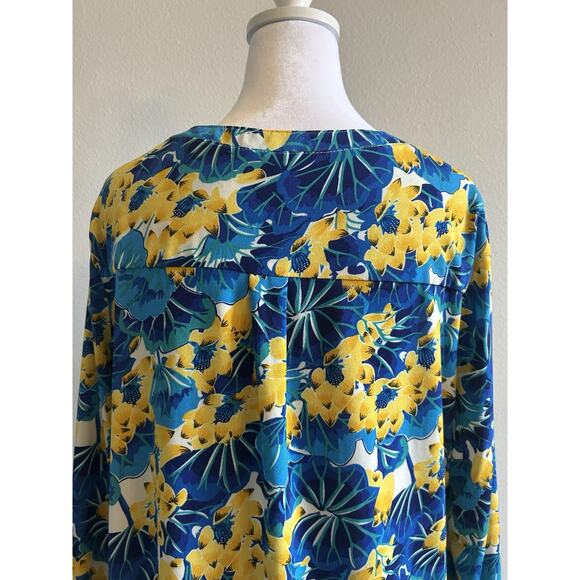 Ava & Grace Blouse Blue Yellow Floral Stretch Knit 3/4 Sleeve Popover Top 1X XL - Picture 5 of 11